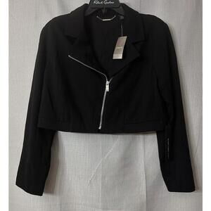 NWT Chicos Black Label Womens Cropped Long Sleeve Moto Zipped Jacket Coat Size 2